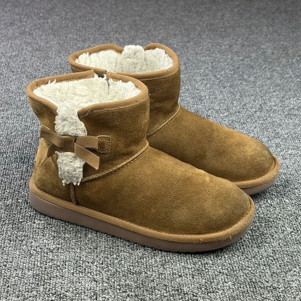Koolaburra by UGG 1117810 Women's Size 3 Brown Suede Bow Fur Ankle Boots